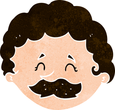 Bir insan tarafından çizilmiş bıyıklı bir çizgi film adamı.