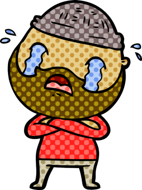 Çizgi film sakallı adam bir insan tarafından çizilmiş ağlıyor.