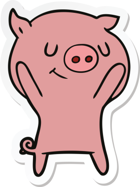 Bir insan tarafından çizilmiş mutlu çizgi film domuzu çıkartması.