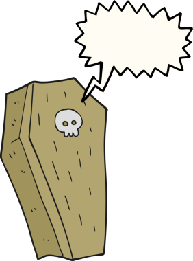 Bir insan tarafından çizilmiş serbest konuşma balonu karikatürü korkunç tabut.