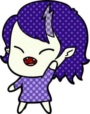 Bir insan tarafından çizilmiş gülen vampir kız çizgi filmi.