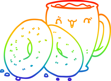 Bir insanın çizdiği kahve ve çöreğin çizimi.