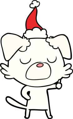 Bir insan tarafından çizilmiş Noel Baba şapkası takan bir köpeğin el çizimi.