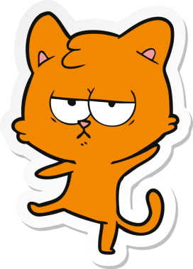 Bir insan tarafından çizilmiş sıkılmış çizgi film kedisinin çıkartması.