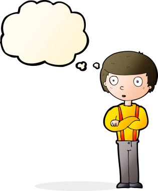 Bir insan tarafından çizilmiş düşünce balonlu çizgi film çocuğu.