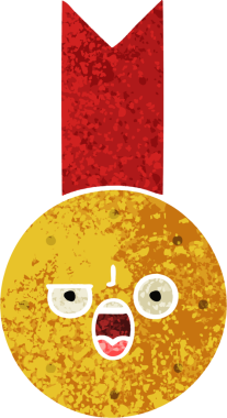 Bir insan tarafından çizilmiş altın madalyanın retro çizim tarzı karikatürü.