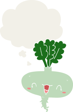 Düşünce baloncuğu olan şalgam bir insan tarafından çizilmiş.