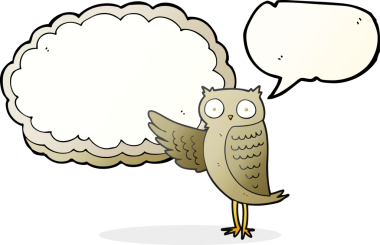 Bir insan tarafından çizilmiş serbest konuşma balonu karikatürü baykuşu