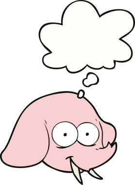 Bir insan tarafından çizilmiş düşünce baloncuklu fil yüzü.