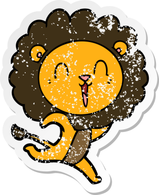 Bir insan tarafından çizilen gülen aslan çizgi filminin sıkıntılı çıkartması.