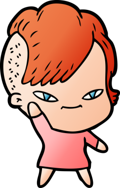 Bir insan tarafından çizilmiş hippi saç kesimli sevimli bir çizgi film kızı.