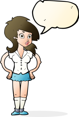 Bir insan tarafından çizilmiş konuşma balonu olan güzel bir kadın.