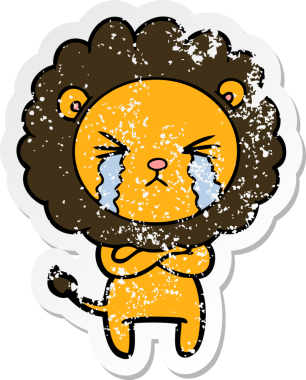 Bir insan tarafından çapraz kollarla çizilmiş, ağlayan bir aslanın dertli çıkartması.