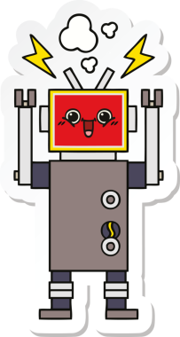 Bir insan tarafından çizilmiş şirin, mutlu bir robotun çıkartması.
