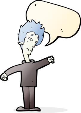 Bir insan tarafından çizilmiş konuşma balonu olan bir vampir adam.