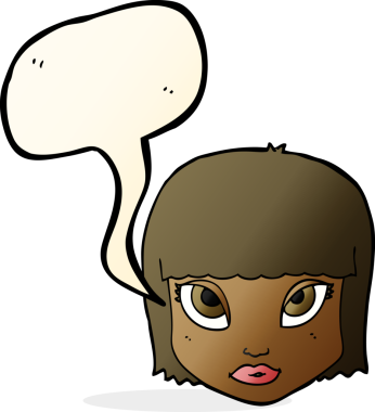 Bir insan tarafından çizilmiş konuşma baloncuğu olan bir kadın yüzü.