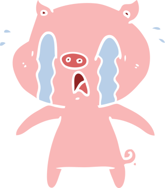 Ağlayan domuz düz renkli çizgi film bir insan tarafından çizildi.