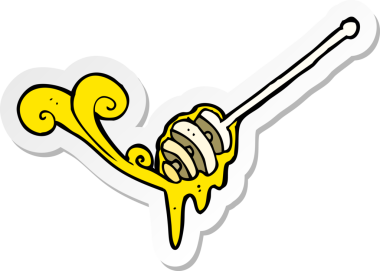 Bir insan tarafından çizilmiş ballı çizgi film etiketi.