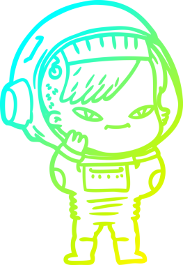 Bir insan tarafından çizilmiş soğuk gradyan çizgili astronot kadın çizimi.