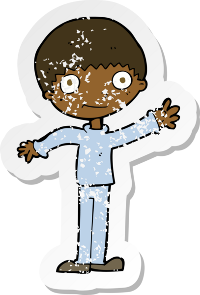 Bir insan tarafından çizilmiş, mutlu, el sallayan bir çizgi filmin gerilimli yapıştırması.