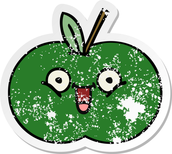 Bir insan tarafından çizilmiş tatlı, sulu bir elmanın sıkıntılı çıkartması.