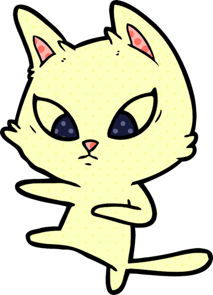 Bir insan tarafından çizilmiş kafası karışmış çizgi film kedisi.