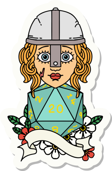 Bir insan tarafından çizilmiş 20 zarlı bir insan dövüşçüsünün çıkartması.