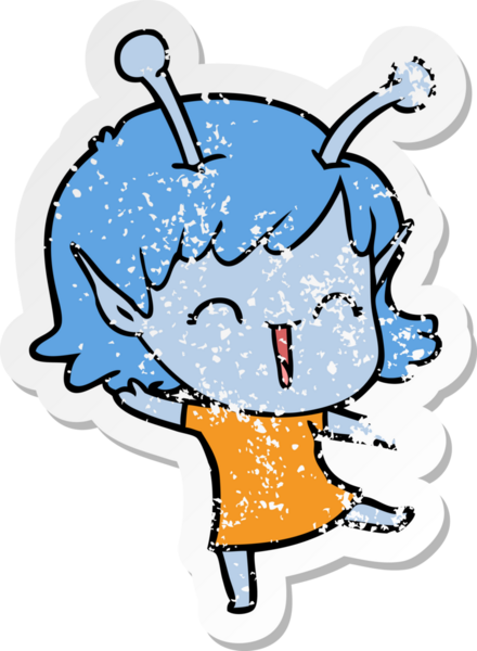 Bir insan tarafından çizilmiş uzaylı bir kızın kederli çıkartması.