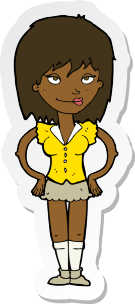 Bir insan tarafından çizilmiş kalçasında elleri olan bir karikatür kadının çıkartması.