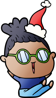 Bir insanın çizdiği Noel Baba şapkası takan bir kadının el çizimi karikatürü.