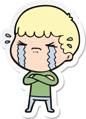 Bir insan tarafından çizilmiş, ağlayan bir çizgi film karakterinin çıkartması.