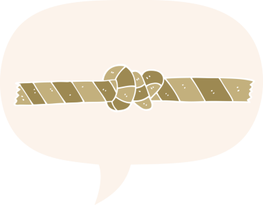 bir insan tarafından çizilmiş eski usul konuşma baloncuğu ile düğümlenmiş halat.