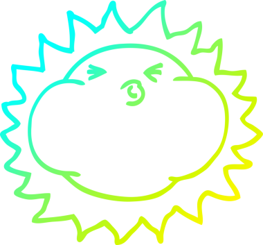 Bir insanın çizdiği parlayan güneşin soğuk çizgi çizimi.