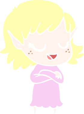 Bir insan tarafından çizilmiş mutlu düz renkli çizgi film elf kızı