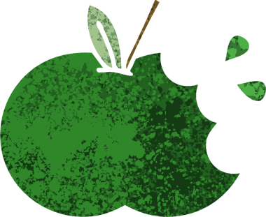 Bir insan tarafından çizilmiş sulu bir elmanın retro çizim tarzı karikatürü