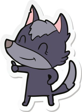 Bir insan tarafından çizilmiş dost canlısı bir kurt çizgi filminin çıkartması.