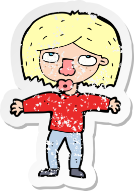 Bir insan tarafından çizilmiş bir çizgi film kızına ait gerilimli bir çıkartma.