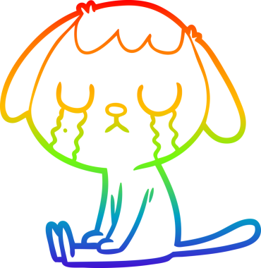 Gökkuşağı gradyan çizimi bir insan tarafından çizilmiş şirin bir çizgi köpeğin ağlaması.