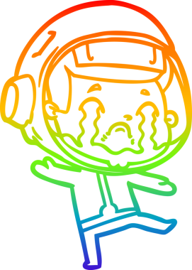 Gökkuşağı gradyan çizgi çizimi bir insan tarafından çizilmiş ağlayan astronot