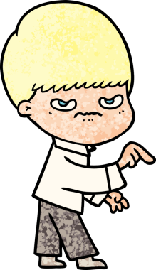 Bir insan tarafından çizilmiş sinirli çizgi film çocuğu.