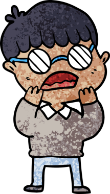 Bir insan tarafından çizilmiş gözlüklü çocuk şok oldu.