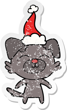 Bir insan tarafından çizilmiş Noel Baba şapkası takan bir köpeğin el yazısı.