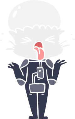 garip düz renkli çizgi film uzaylı omuz silkiyor bir insan tarafından çizilmiş