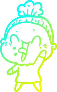 Bir insan tarafından çizilmiş, mutlu, yaşlı bir kadının çizimi.