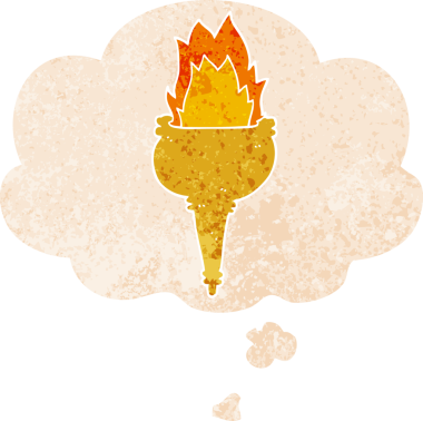 Düşünce baloncuklu yanan çizgi film meşalesi grunge sıkıntılı retro desenli bir insan tarafından çizilmiş