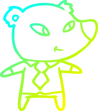 Bir insan tarafından çizilmiş ofis kıyafetleri içinde şirin bir ayının soğuk çizgi çizimi.