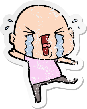 Bir insan tarafından çizilmiş ağlayan kel bir adamın sıkıntılı çıkartması.