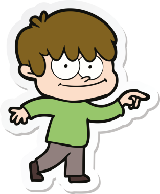 Bir insan tarafından çizilmiş mutlu bir çizgi film karakterinin çıkartması.