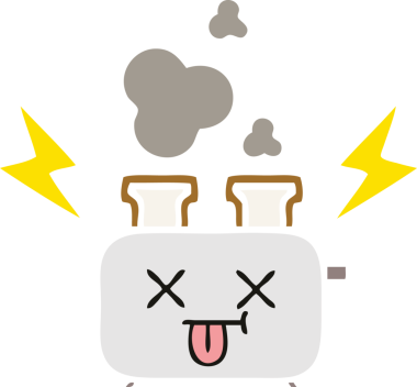 Bir insan tarafından çizilmiş bir tost makinesinin düz renkli retro karikatürü