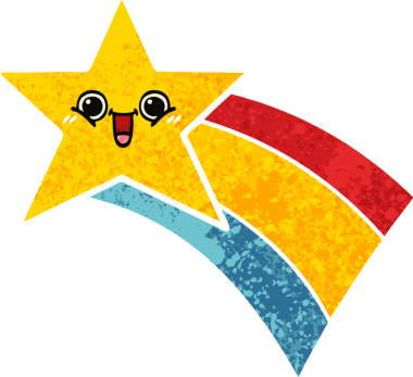 Bir insan tarafından çizilmiş gökkuşağı yıldızının retro çizim tarzı karikatürü